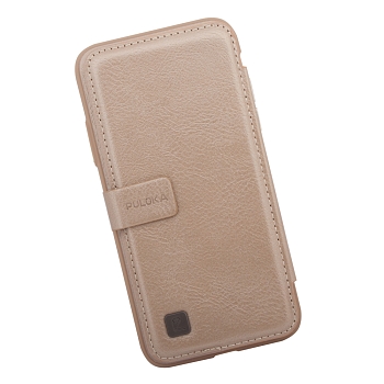 Чехол раскладной для Apple iPhone X "Puloka" Multi-Function Back Clip Wallet Case (кожа, золотой (коробка))