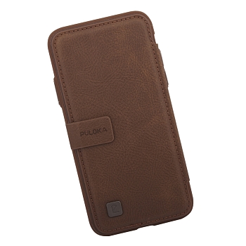 Чехол раскладной для Apple iPhone X "Puloka" Multi-Function Back Clip Wallet Case (кожа, коричневый (коробка))